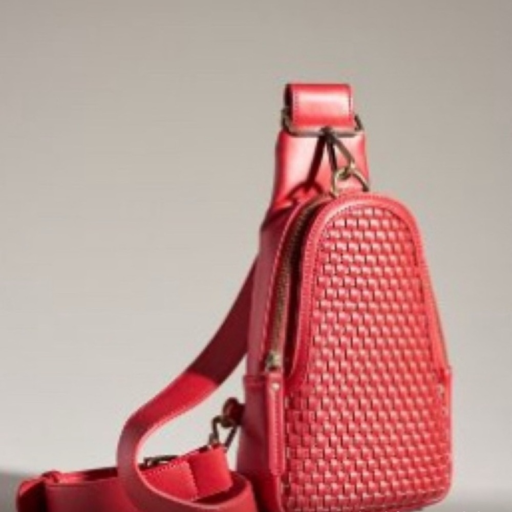 Anthropologie Red Woven Leather Crossbody Bag